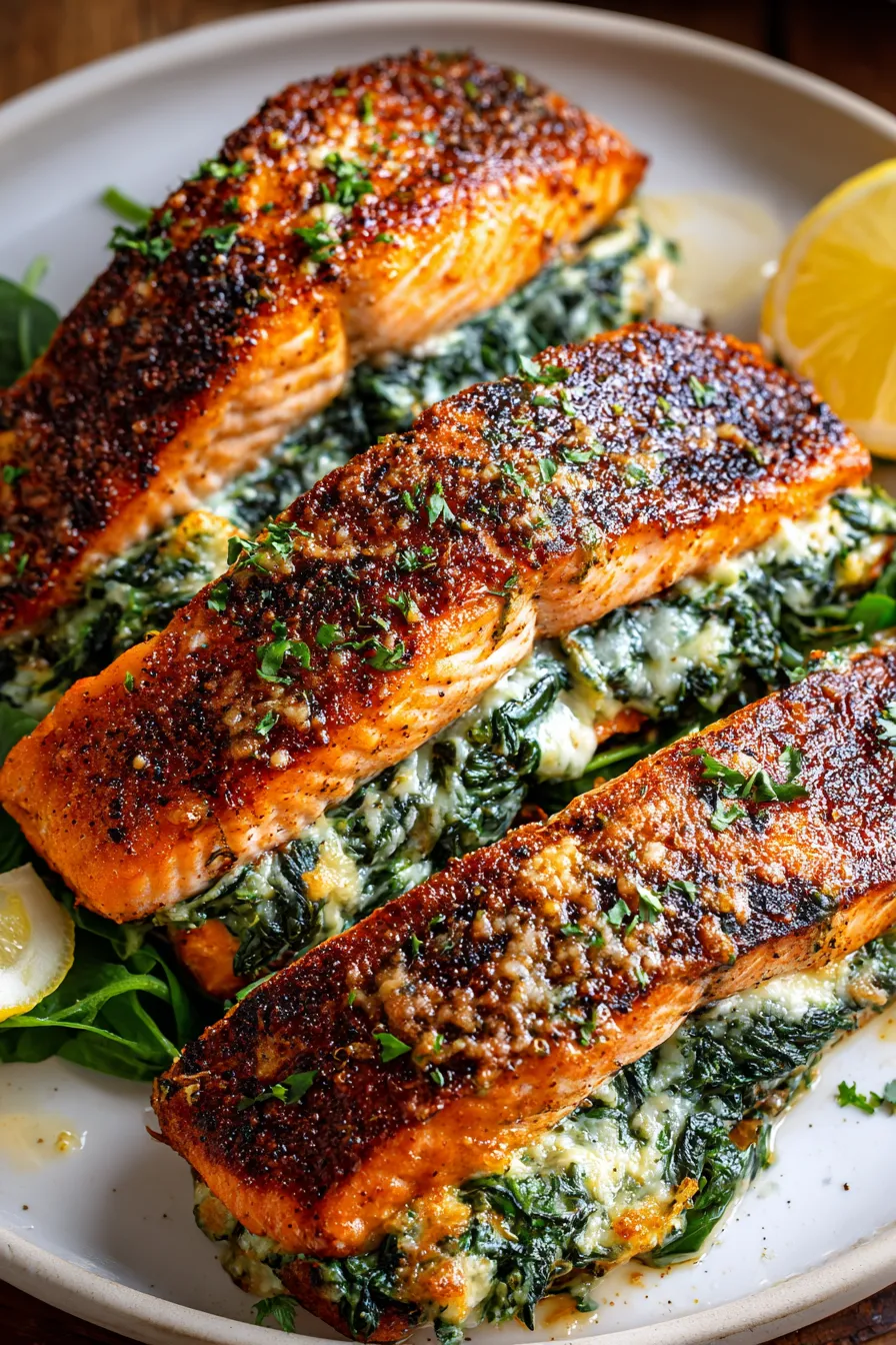 Blackened Salmon Stuffed with Spinach & Parmesan – Food Blog Recipe
